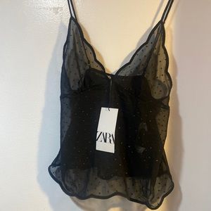 Sheer sparkle deep v top embellished embroidered